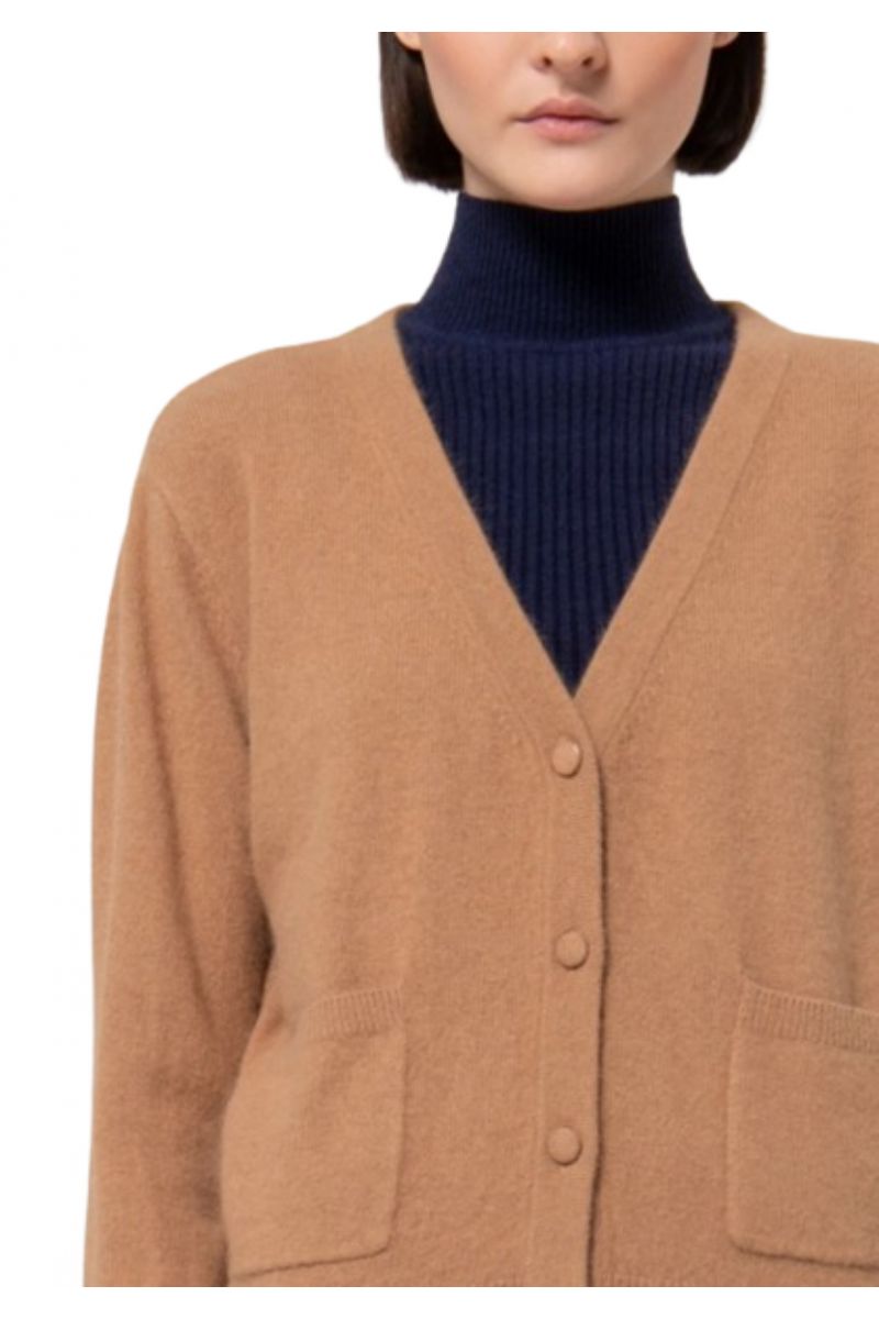 FRACOMINA KNITTED V-NECKLINE CARDIGAN CAMEL