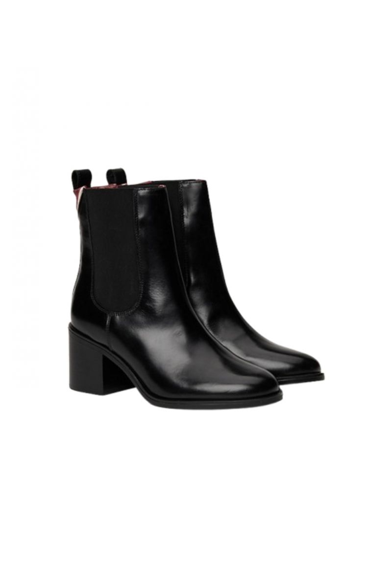 TOMMY HILFIGER PREMIUM LEATHER MID HEEL BOOTIE BLACK BDS