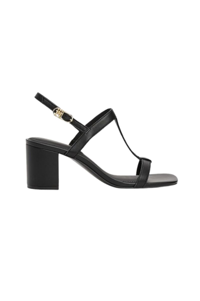 TOMMY HILFIGER LEATHER BLOCK HEEL SANDAL BLACK - 358207