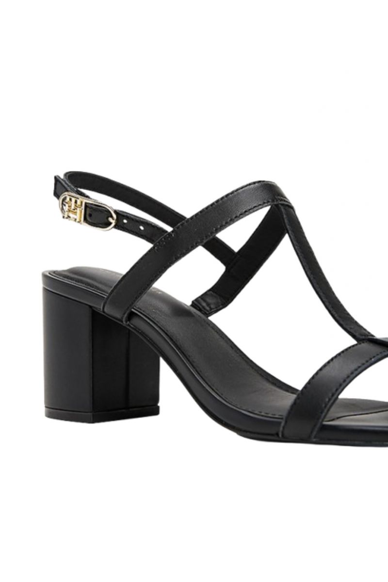 TOMMY HILFIGER LEATHER BLOCK HEEL SANDAL BLACK - 358207