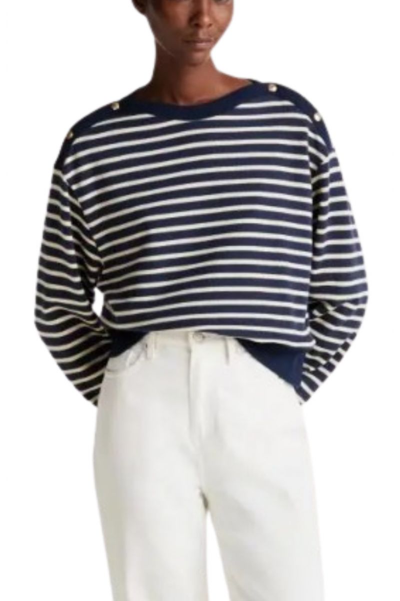 TOMMY HILFIGER GOLD BTN BOAT NK SWEATSHIRT STRIPED NAVY-GOLD 0AD