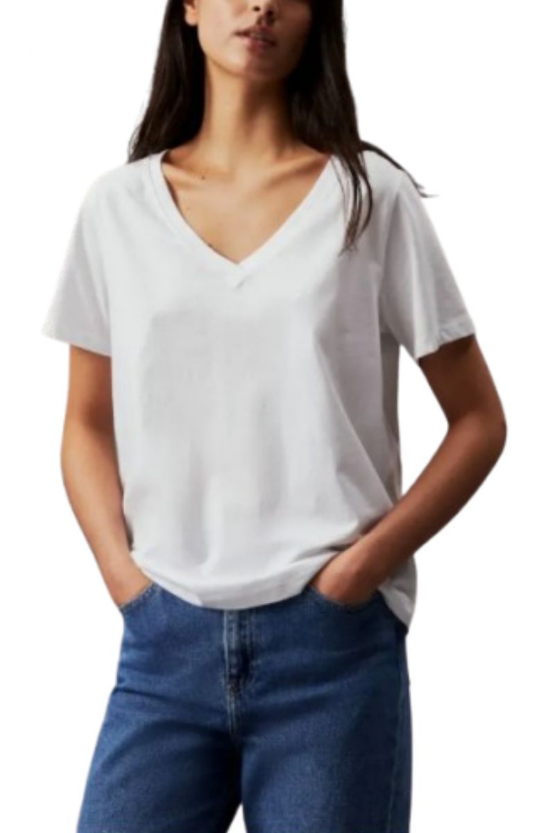 CALVIN KLEIN LIQUID TOUCH V NECK TEE SS BRIGHT WHITE