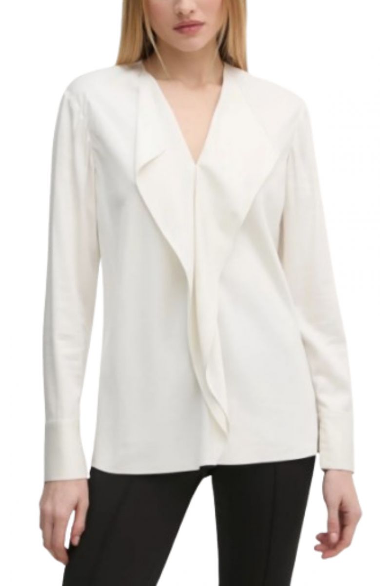 CALVIN KLEIN NARURAL SHEEN LS DRAPED BLOUSE EGRET