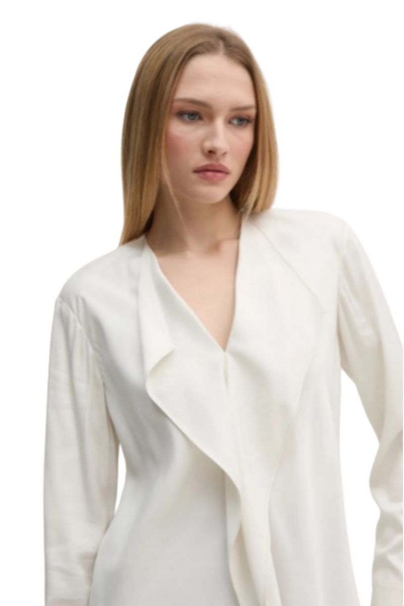 CALVIN KLEIN NARURAL SHEEN LS DRAPED BLOUSE EGRET