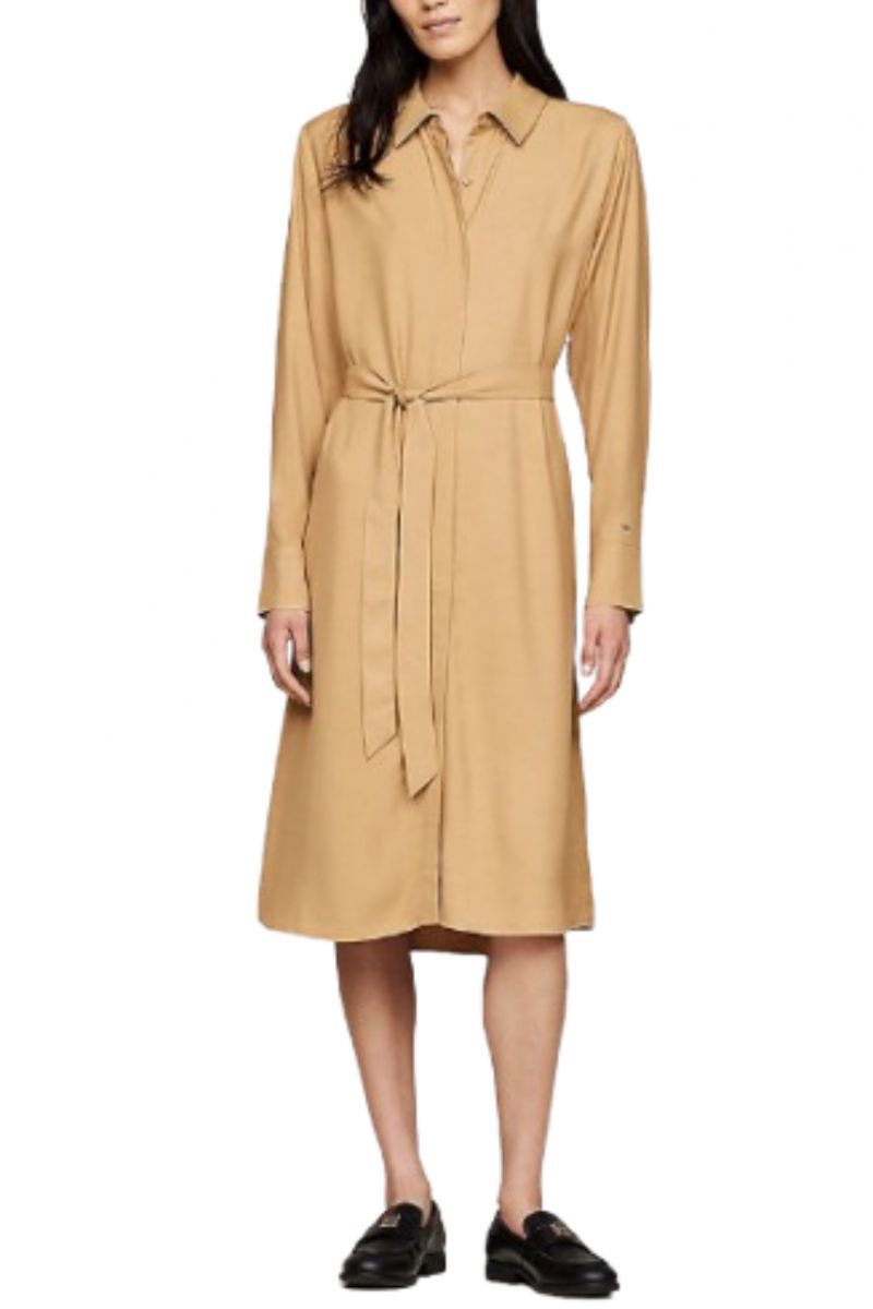 TOMMY HILFIGER FLUID VISCOSE SHIRT DRESS BEIGE