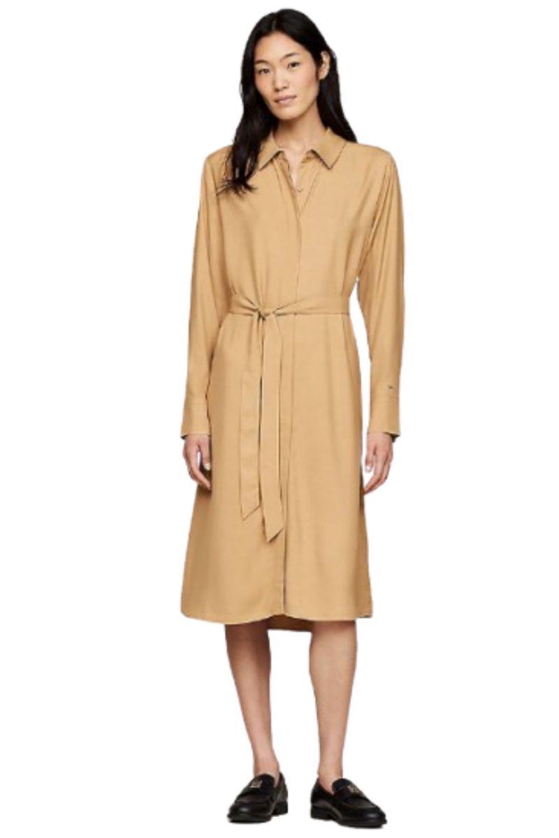 TOMMY HILFIGER FLUID VISCOSE SHIRT DRESS BEIGE