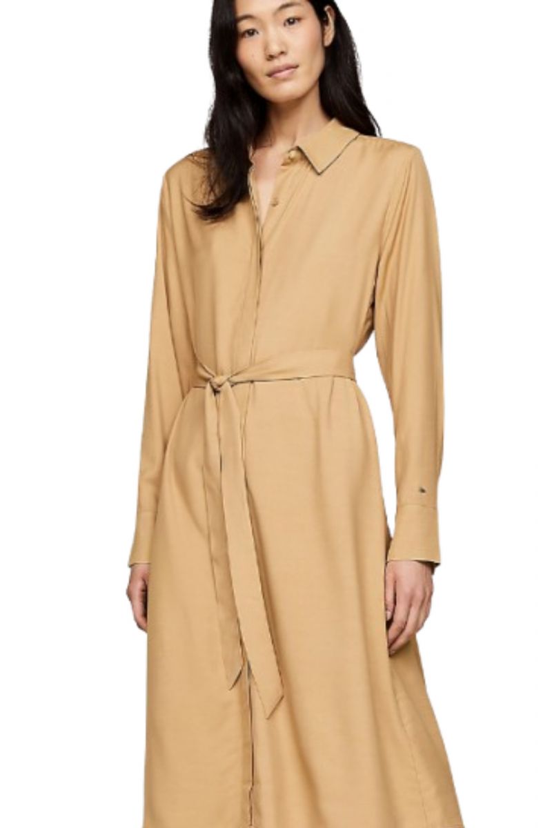 TOMMY HILFIGER FLUID VISCOSE SHIRT DRESS BEIGE