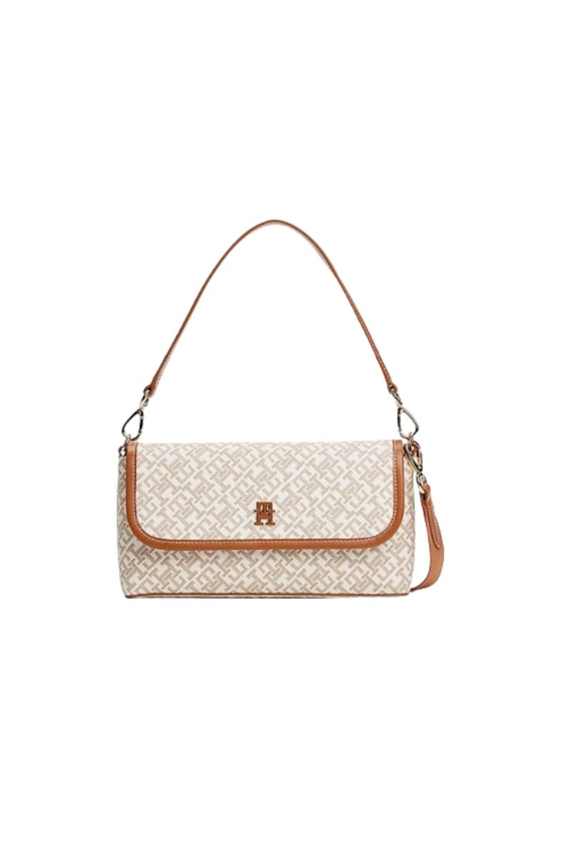 TOMMY HILFIGER MONOPLAY LE FLAP CROSSOVER MONOGRAM ECRU-BROWN