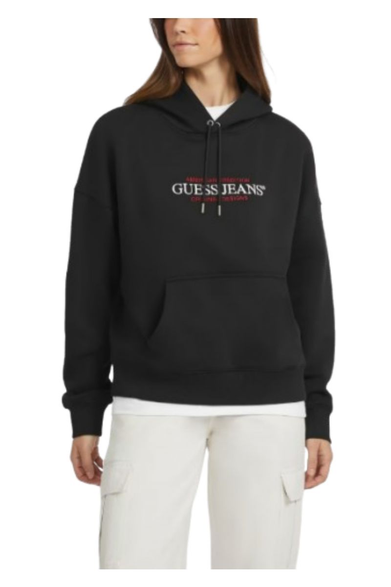 GUESS GJ HOOD OS AMERICAN - ORGANIC CO/PL SOFT FLEECE 350 BLACK