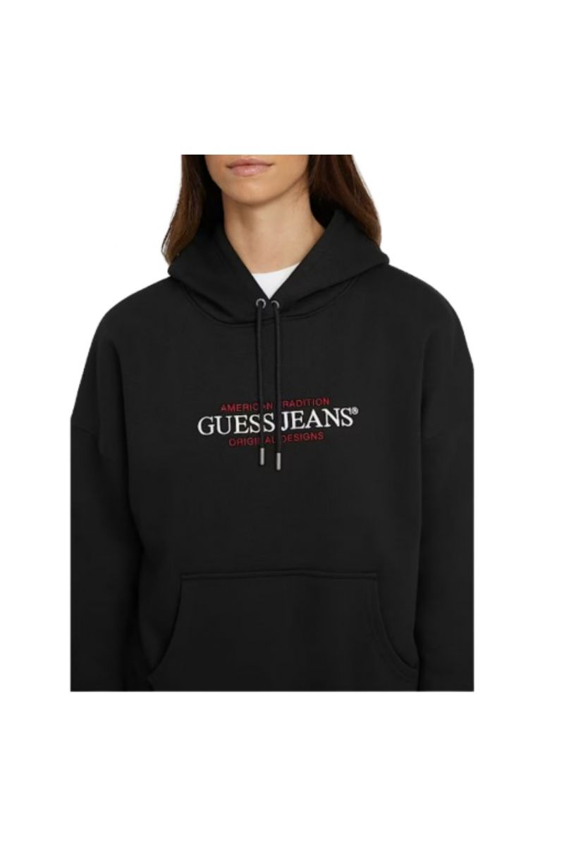 GUESS GJ HOOD OS AMERICAN - ORGANIC CO/PL SOFT FLEECE 350 BLACK