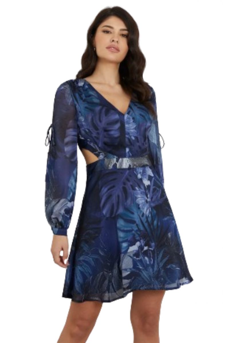 GUESS -  DRESS LS FARRAH BLUE/FLORAL