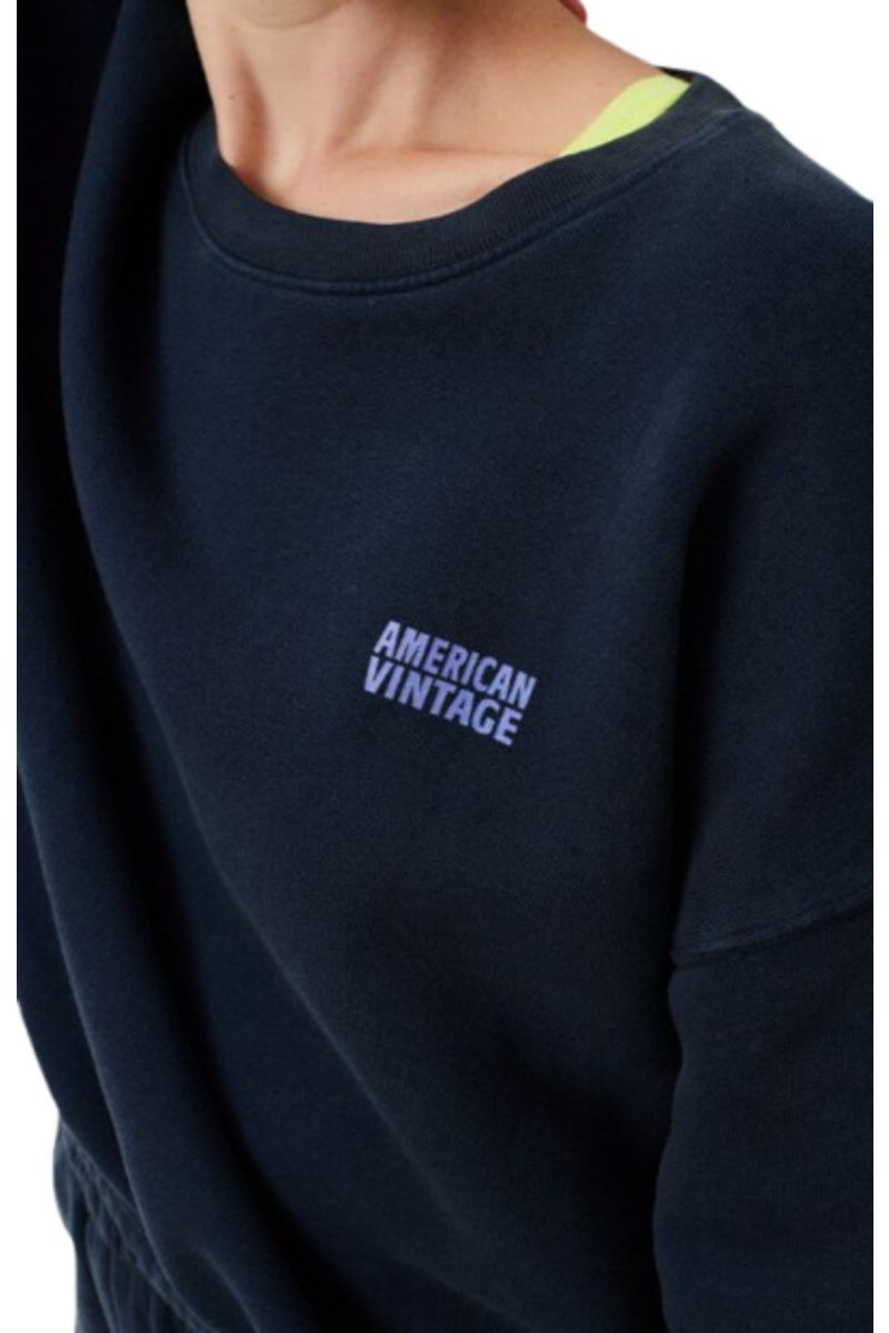 AMERICAN VINTAGE SWEATSHIRT 92%COTTON-8%LINEN NAVY BLUE