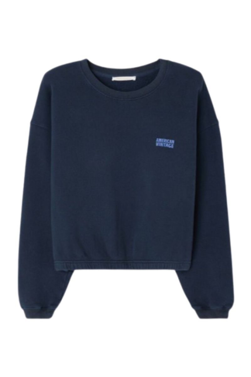 AMERICAN VINTAGE SWEATSHIRT 92%COTTON-8%LINEN NAVY BLUE