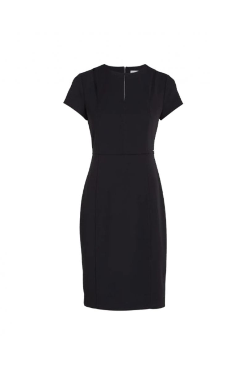 CALVIN KLEIN SCUBA CREPE SS CUT OUT DRESS BLACK BEH