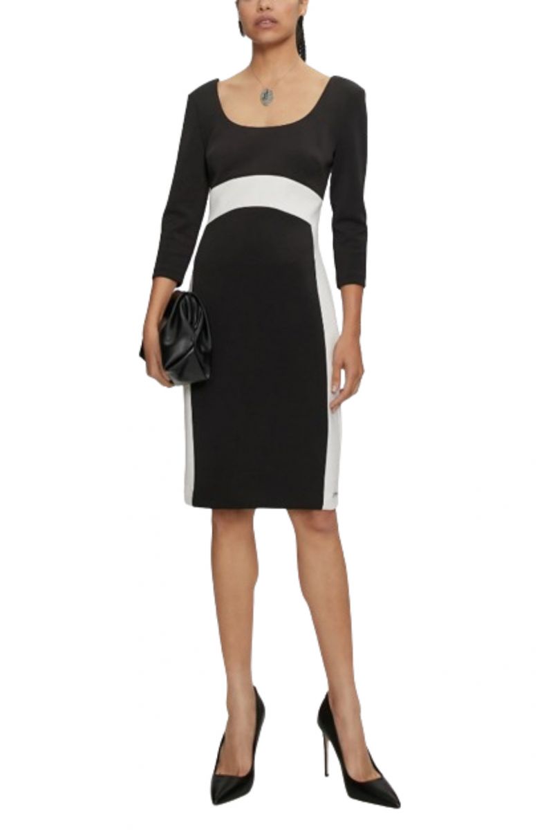 CALVIN KLEIN NEOPRENE SCUBA SCOOP NECK DRESS CK BLACK-EGRET