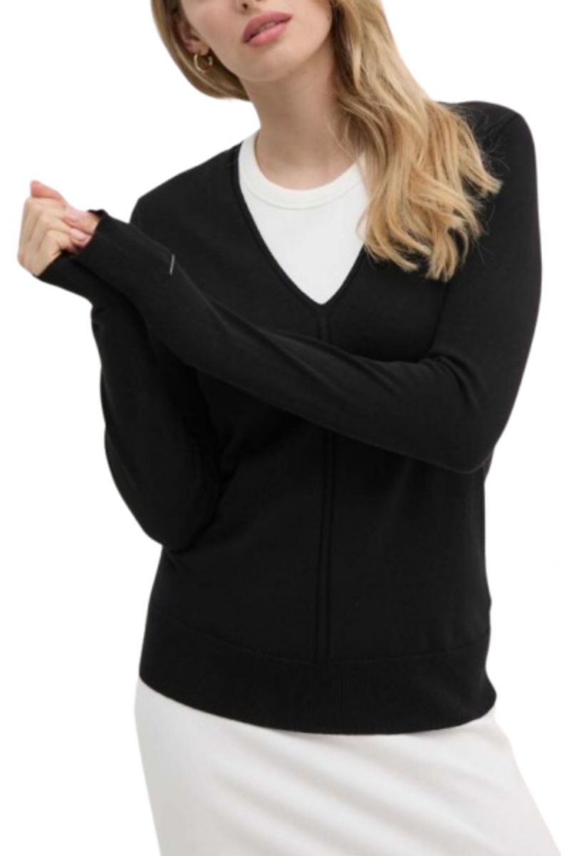 CALVIN KLEIN COTTON SILK V-NECK SWEATER BEH