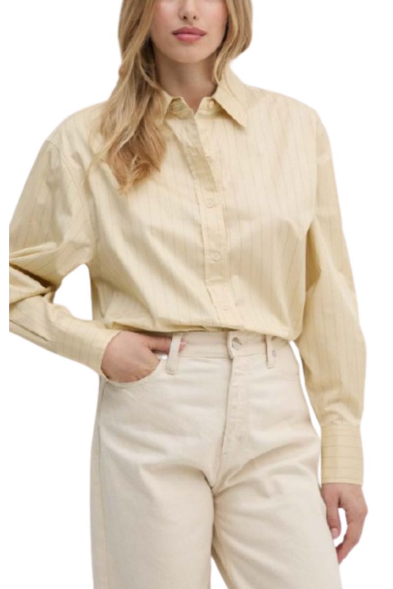 CALVIN KLEIN RELAXED COTTON SHIRT STR WOOD-ICED COFFEE