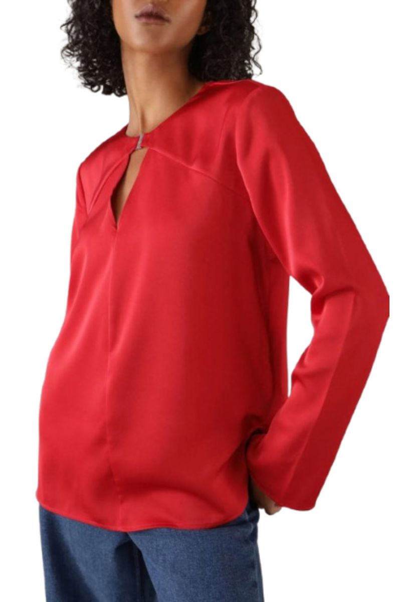 CALVIN KLEIN - LW SHINY SATIN LS BLOUSE SCARLET SAGE