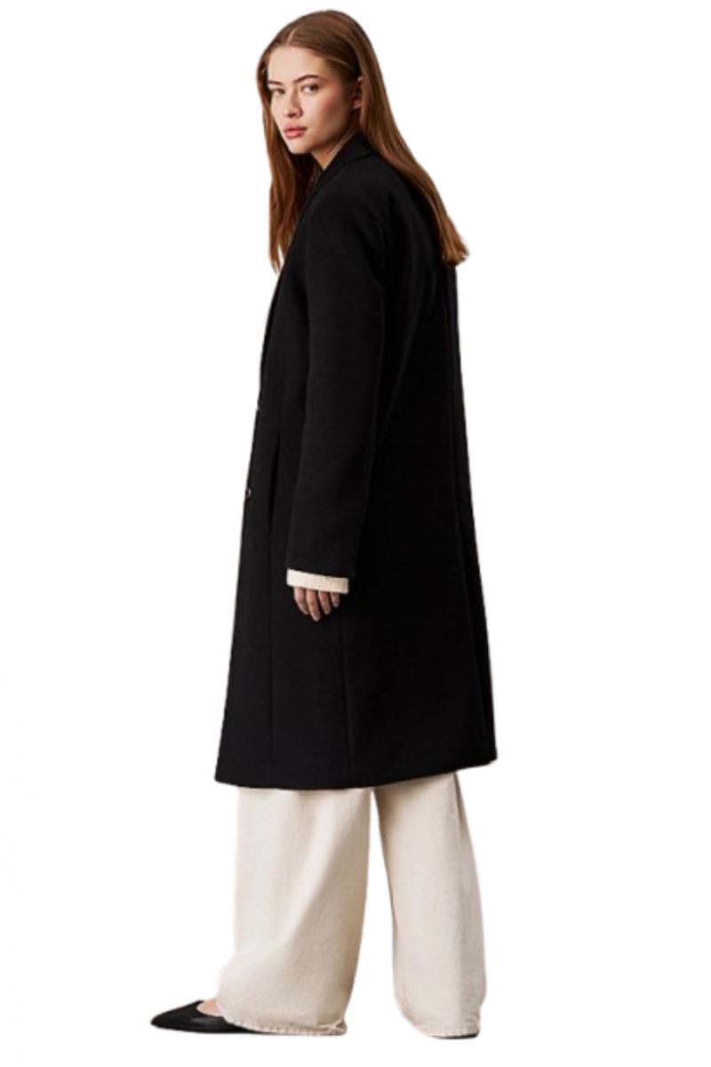 CALVIN KLEIN WOOL SINGLE BREASTED COAT BLACK