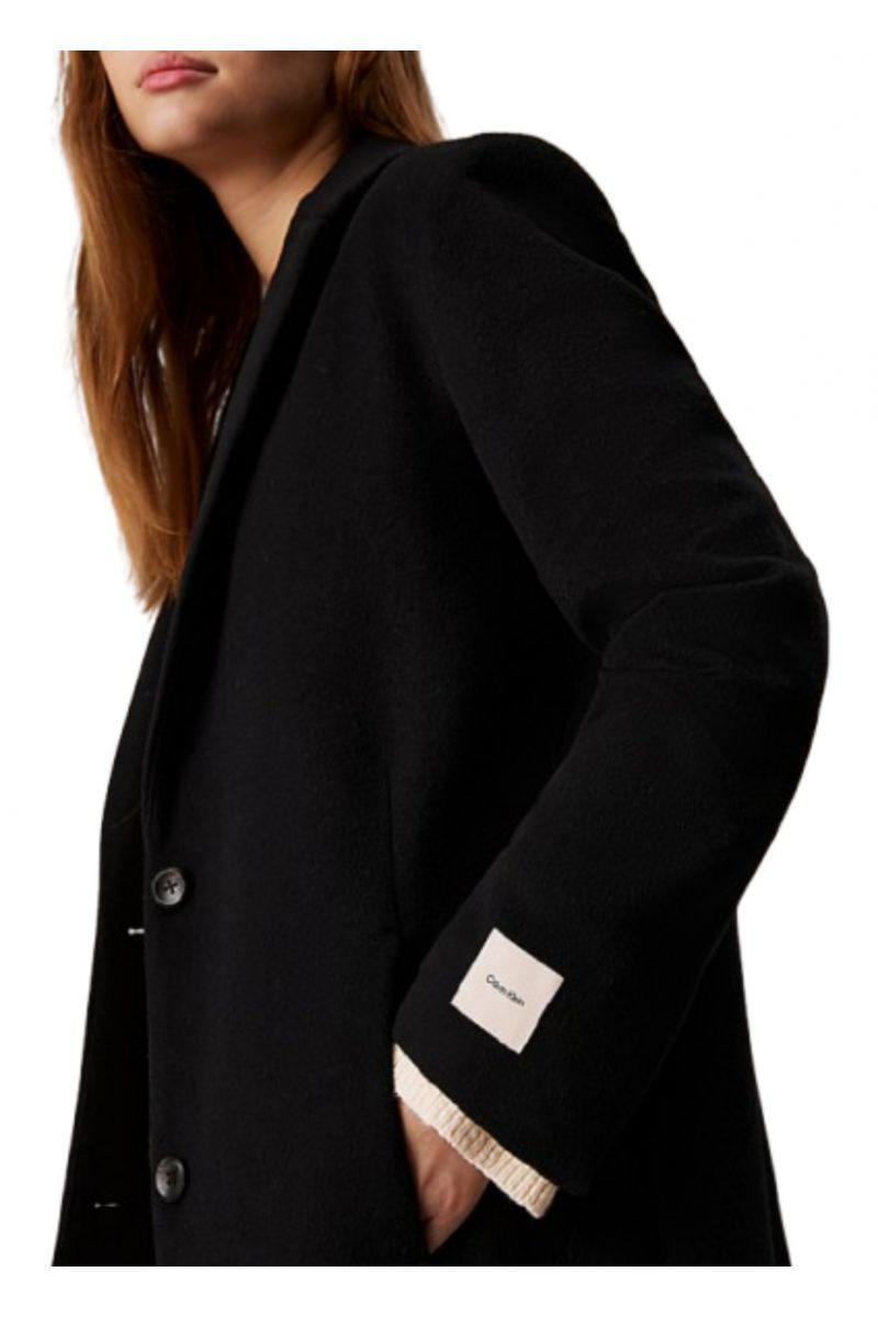 CALVIN KLEIN WOOL SINGLE BREASTED COAT BLACK