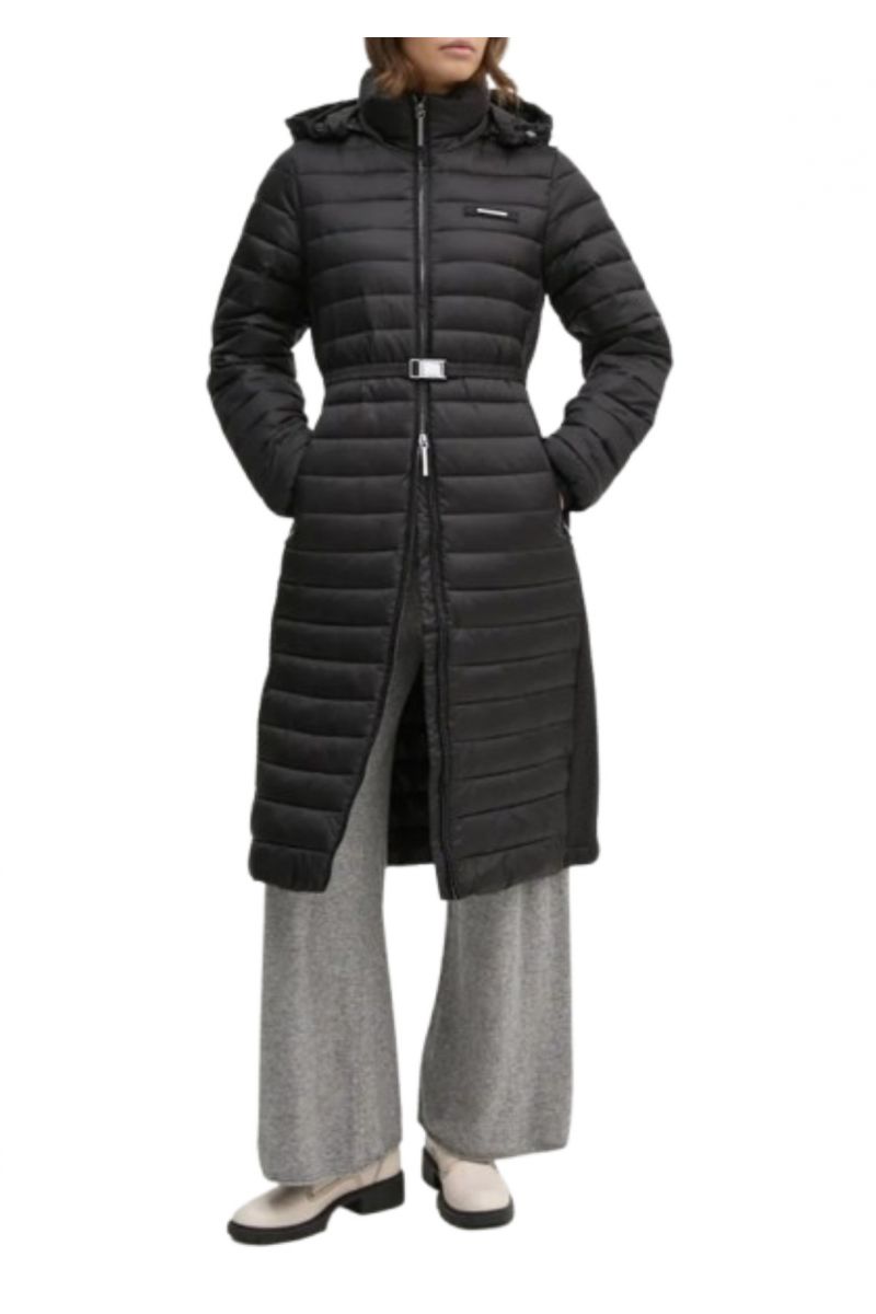 CALVIN KLEIN LW PADDED SMOCKING MIDI COAT BLACK