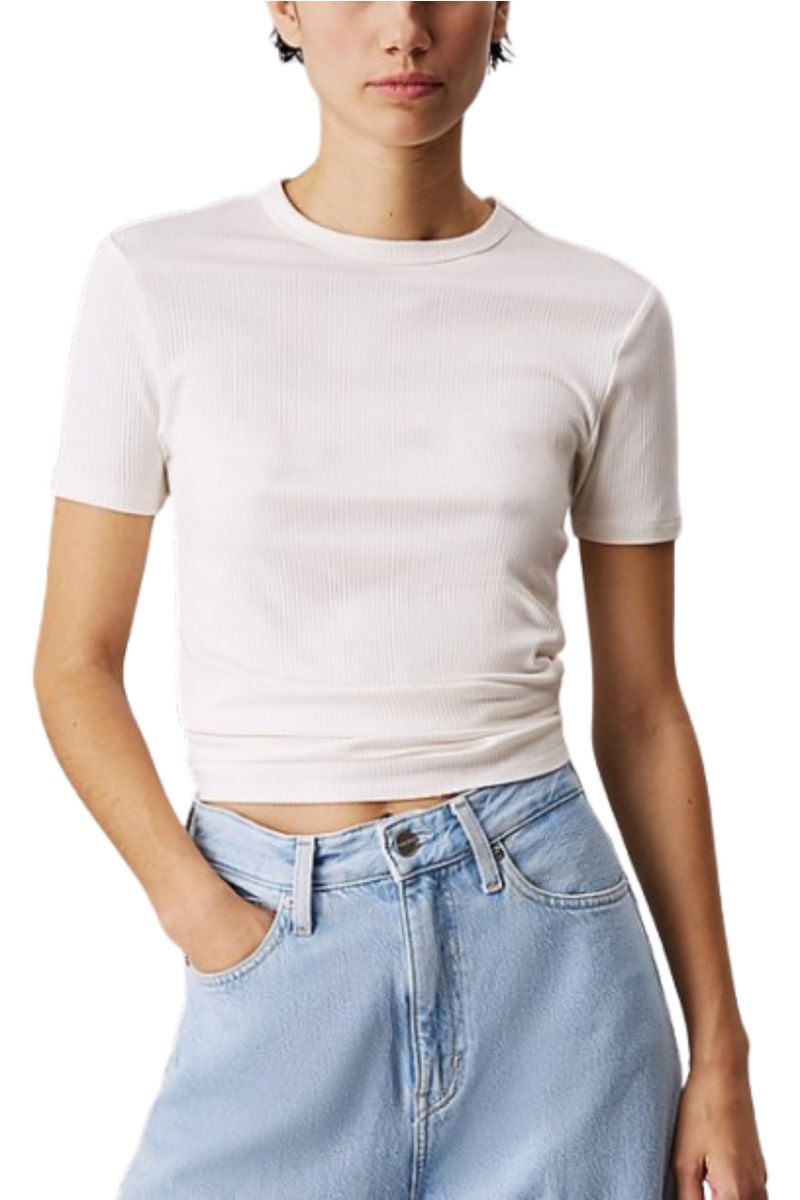 CALVIN KLEIN - MODAL RIB SLIM SS TOP ECRU - 357667