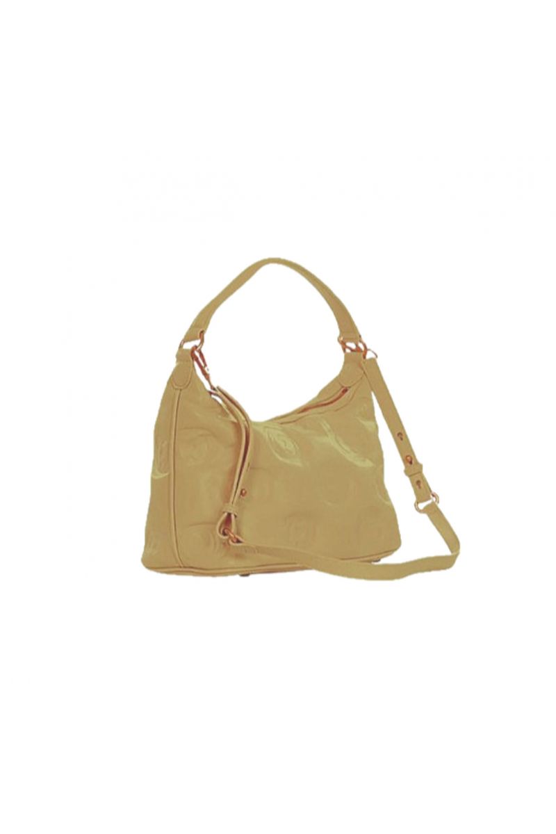 LA CARRIE - EMBOSSED LOGOS BIG LUCINE SHOULDER BAG LEATHER CAPPUCCINO