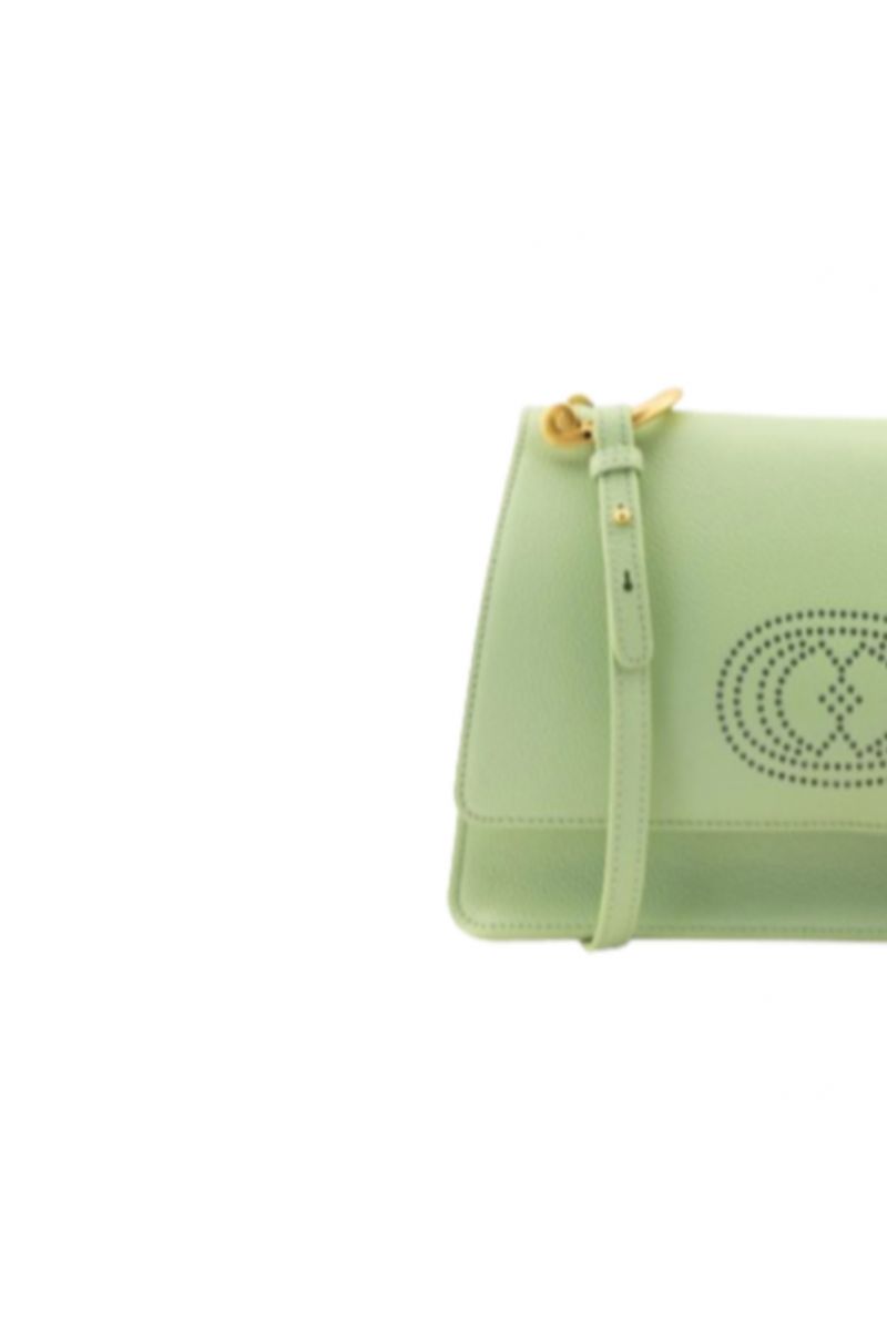 LA CARRIE - DRILLED LOGO MED.SHOULDER BAG TUMBLED LEATHER PISTACCHIO