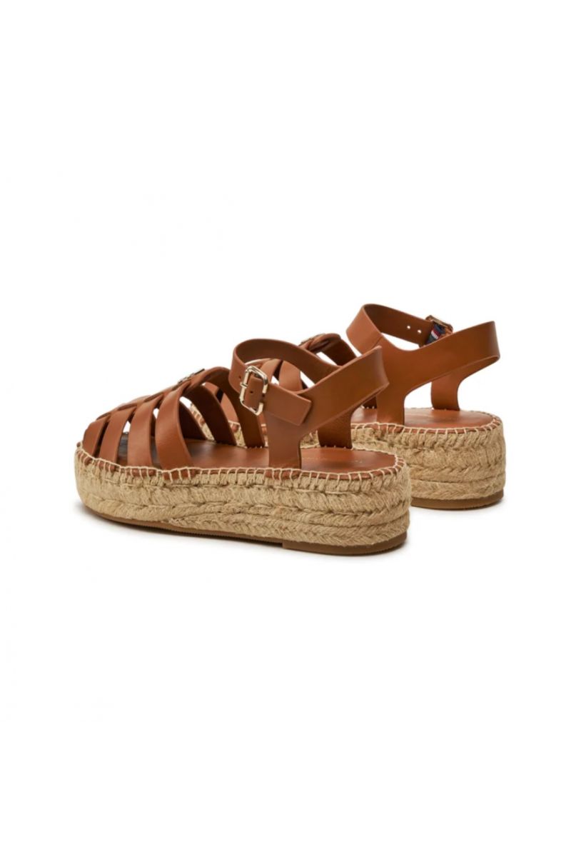 TOMMY HILFIGER - TH AUTHENTIC LEATHER ESPADRILLE COGNAC BROWN