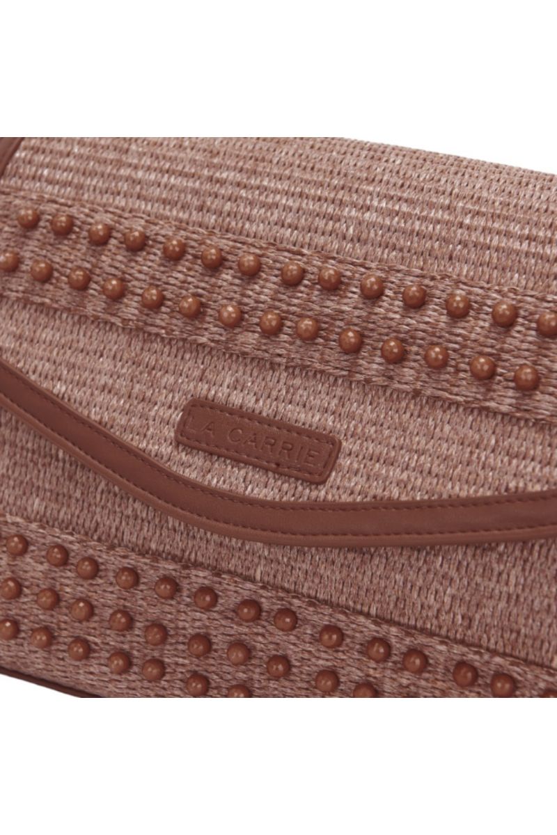 LA CARRIE - MALIBU BOWLING SHOOLDER BAG RAFFIA+SYNT CUOIO