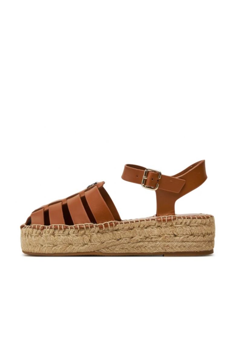 TOMMY HILFIGER - TH AUTHENTIC LEATHER ESPADRILLE COGNAC BROWN