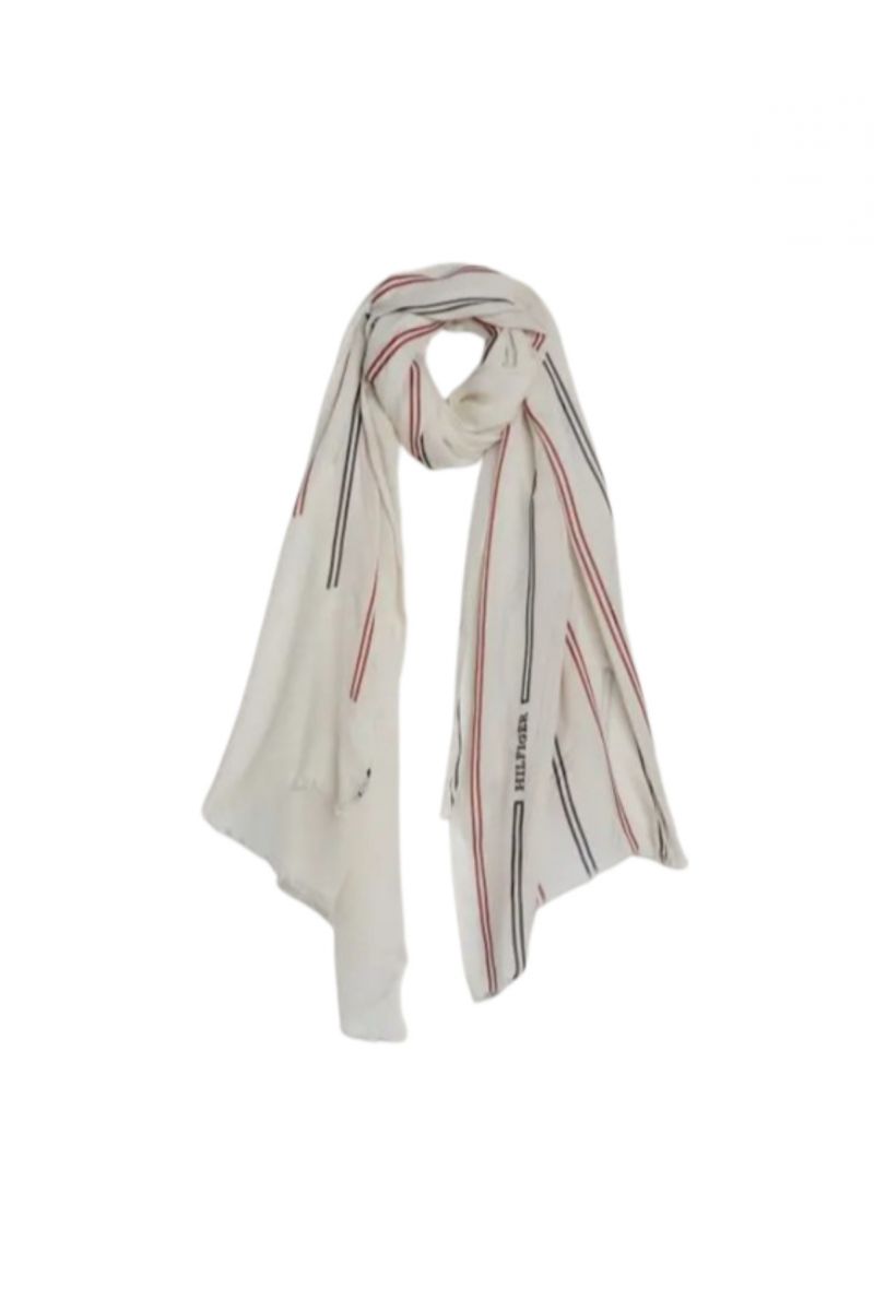 TOMMY HILFIGER ESSENTIAL FLAG SCARF ECRU STR