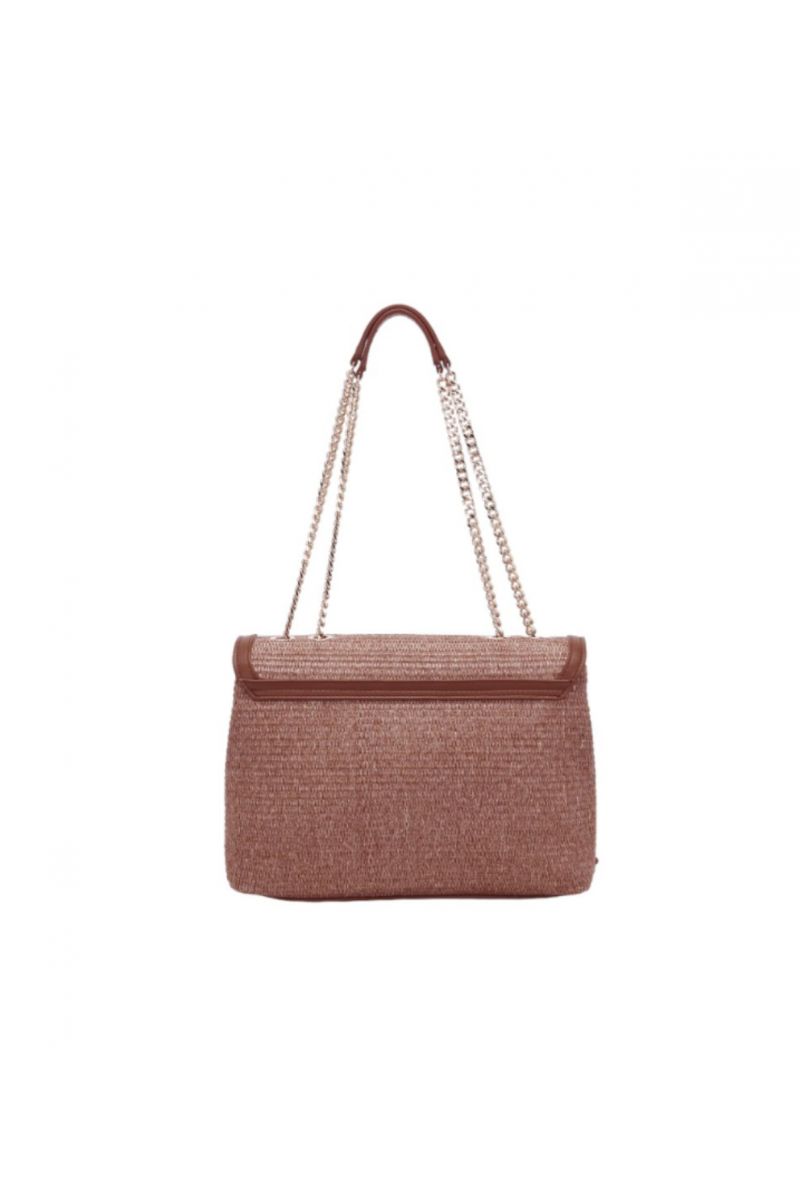 LA CARRIE - MALIBU BOWLING SHOOLDER BAG RAFFIA+SYNT CUOIO