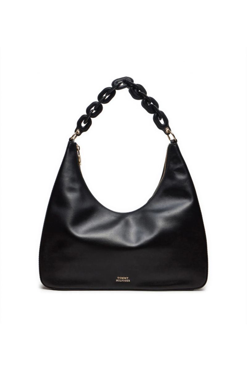 TOMMY HILFIGER SOFT LEATHER HOBO BLACK BDS