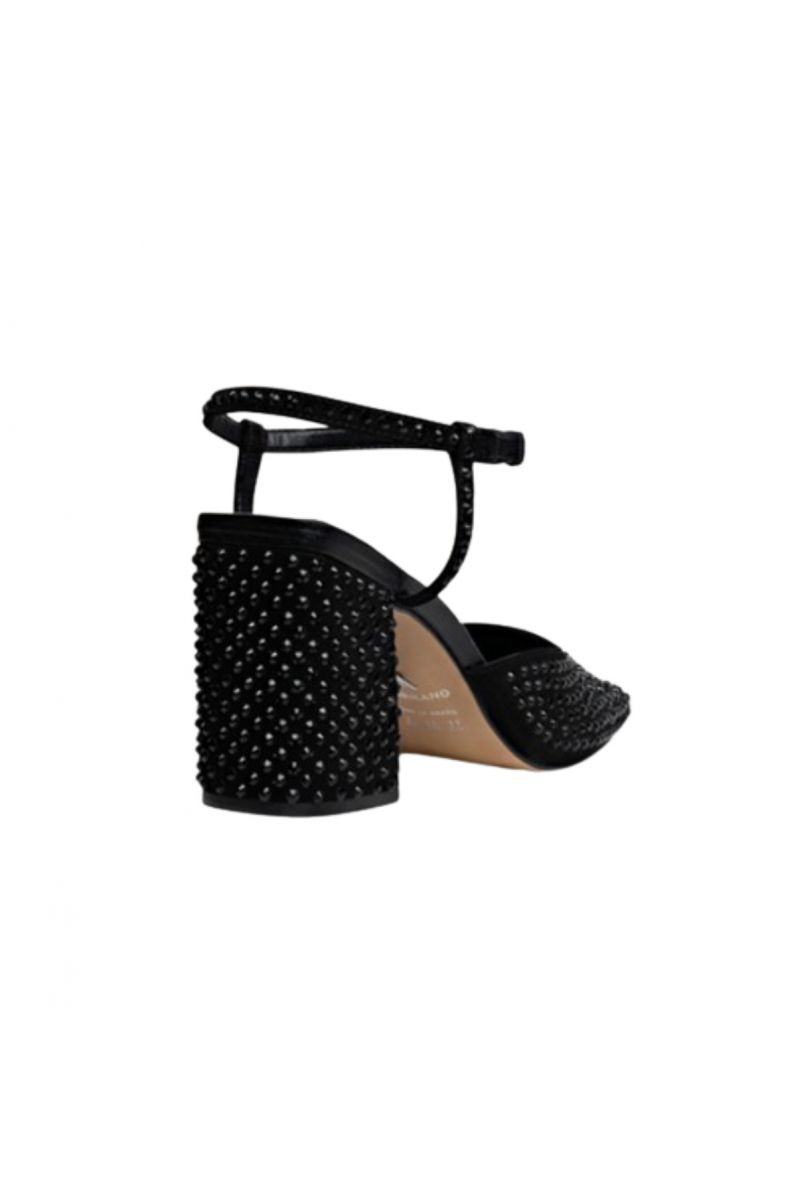 CARRANO E68600 NOBUCK SKIN MEDIUM HEELS SANDALS WITH CRISTAL ALL OVER SUEDE LEATHER BLACK