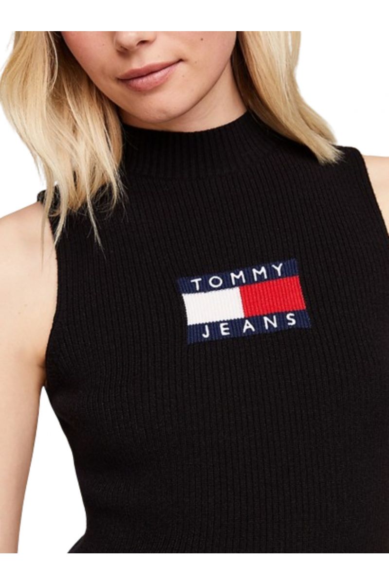 TOMMY HILFIGER TJW CENTER FLAG SWEATER DRESS BLACK BDS