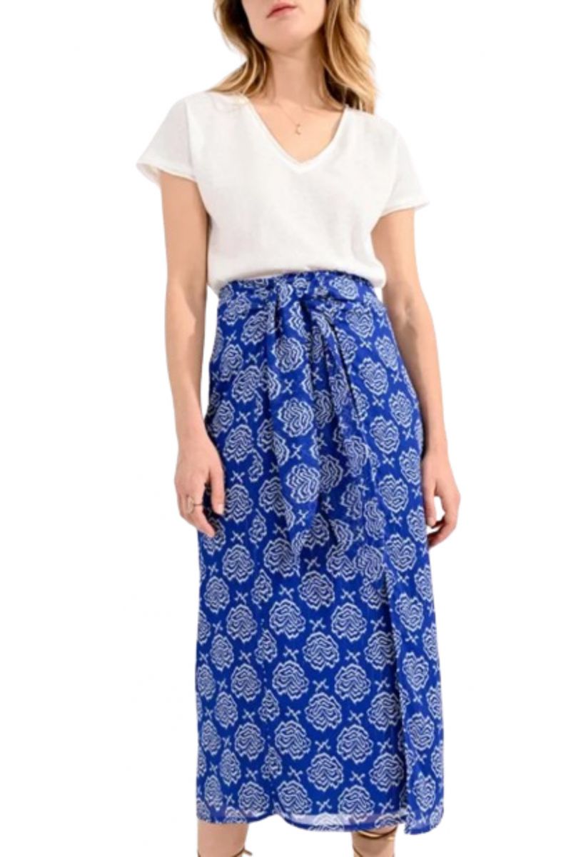 MOLLY BRACKEN LADIES WOVEN T1769 SKIRT BLUE/WHITE