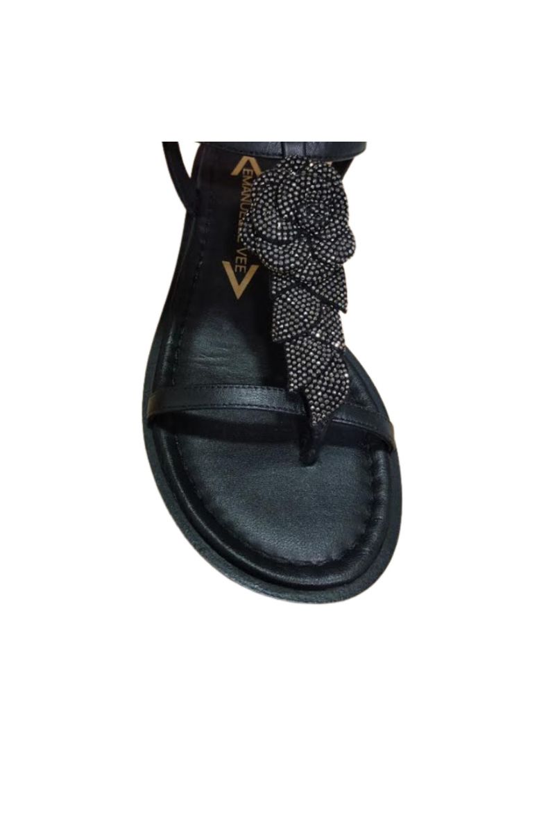 EMANUELLE VEE - INFRADITO BASSO MANILA FIORE STRASS KID SUEDE BLACK