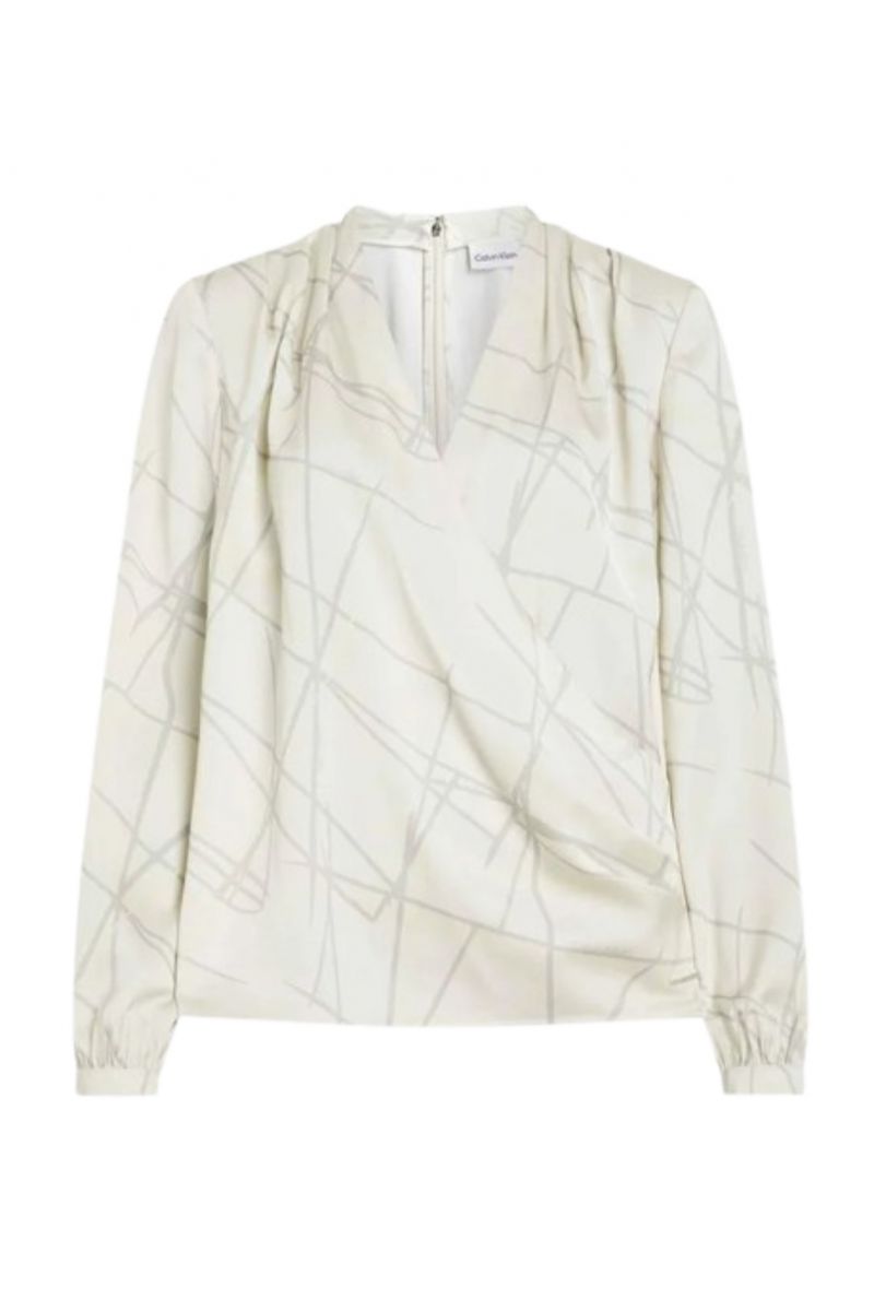 CALVIN KLEIN - SHINE SATIN LS BLOUSE DRAWN LINE/TURTLEDOVE