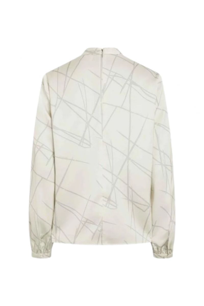 CALVIN KLEIN - SHINE SATIN LS BLOUSE DRAWN LINE/TURTLEDOVE