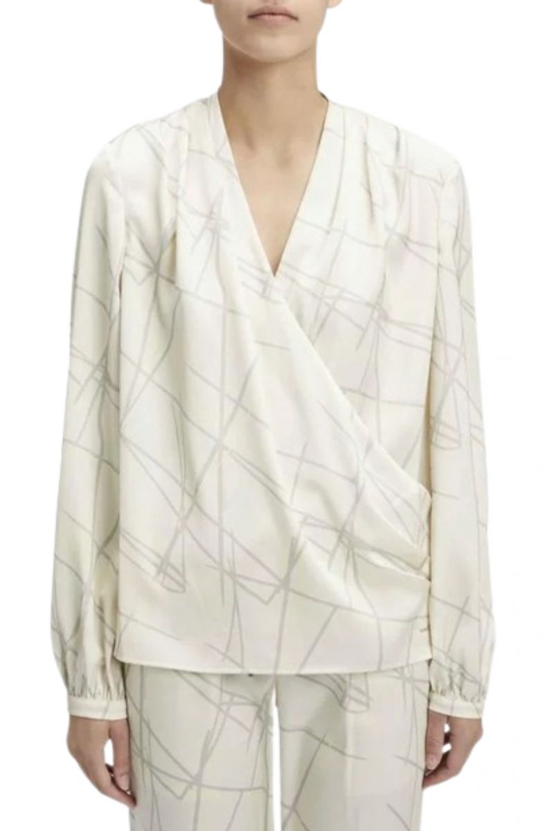 CALVIN KLEIN - SHINE SATIN LS BLOUSE DRAWN LINE/TURTLEDOVE