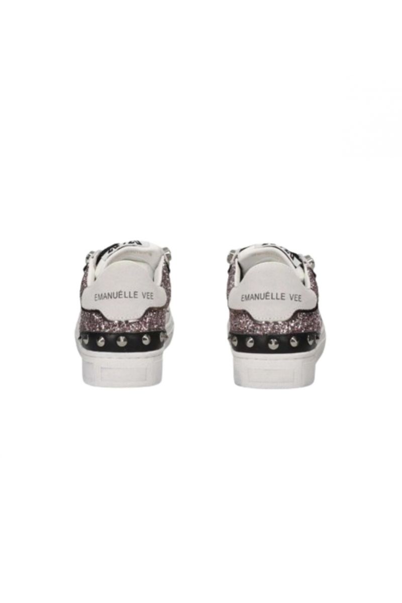 EMANUELLE VEE - SNEAKER OLIVIA MULTIMATERIAL+STRASS P011 COW SPLIT COMBI