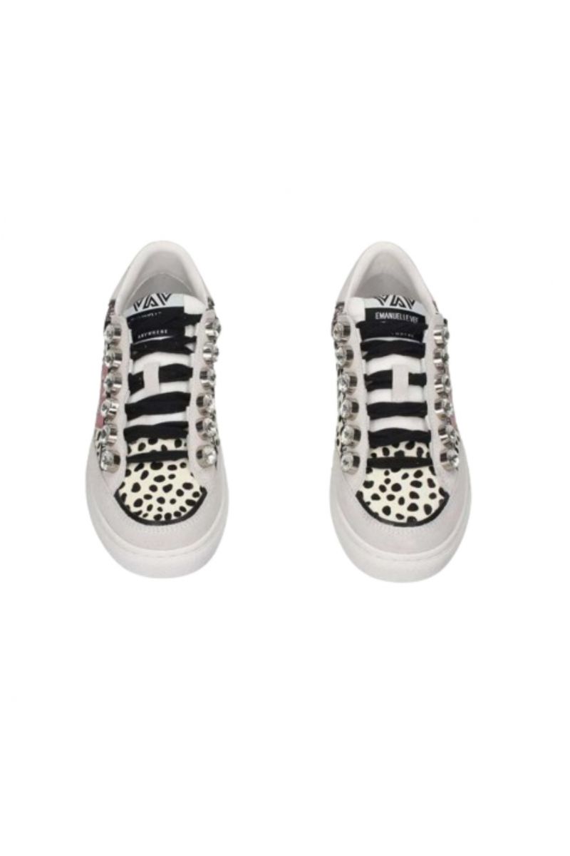 EMANUELLE VEE - SNEAKER OLIVIA MULTIMATERIAL+STRASS P011 COW SPLIT COMBI