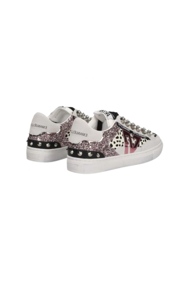 EMANUELLE VEE - SNEAKER OLIVIA MULTIMATERIAL+STRASS P011 COW SPLIT COMBI