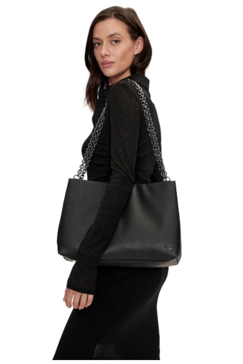 CALVIN KLEIN MICRO MONO TOTE PU BLACK SHINE GUNMETAL 0GR