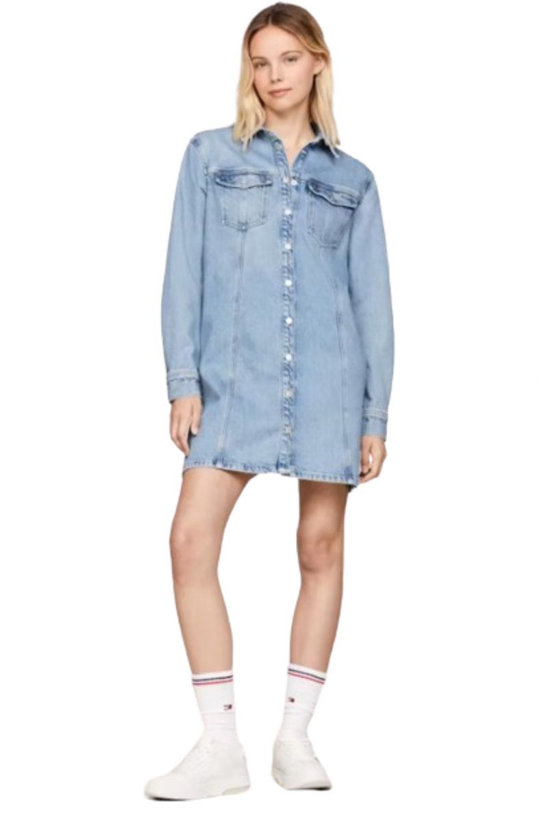 TOMMY HILFIGER ALINE LS DRESS CH6119 EXT DENIM LIGHT BLUE