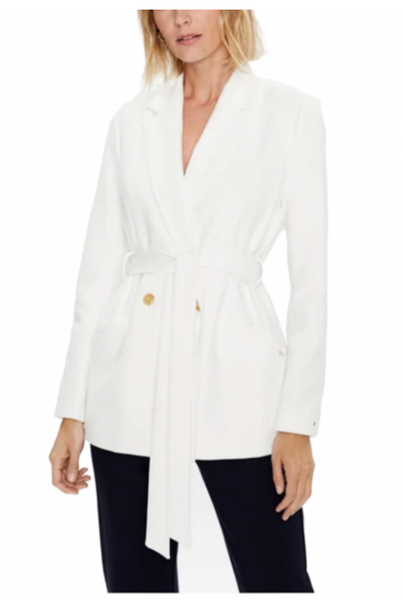 TOMMY HILFIGER VIS BLEND BELTED DB BLAZER - WHITE YBL