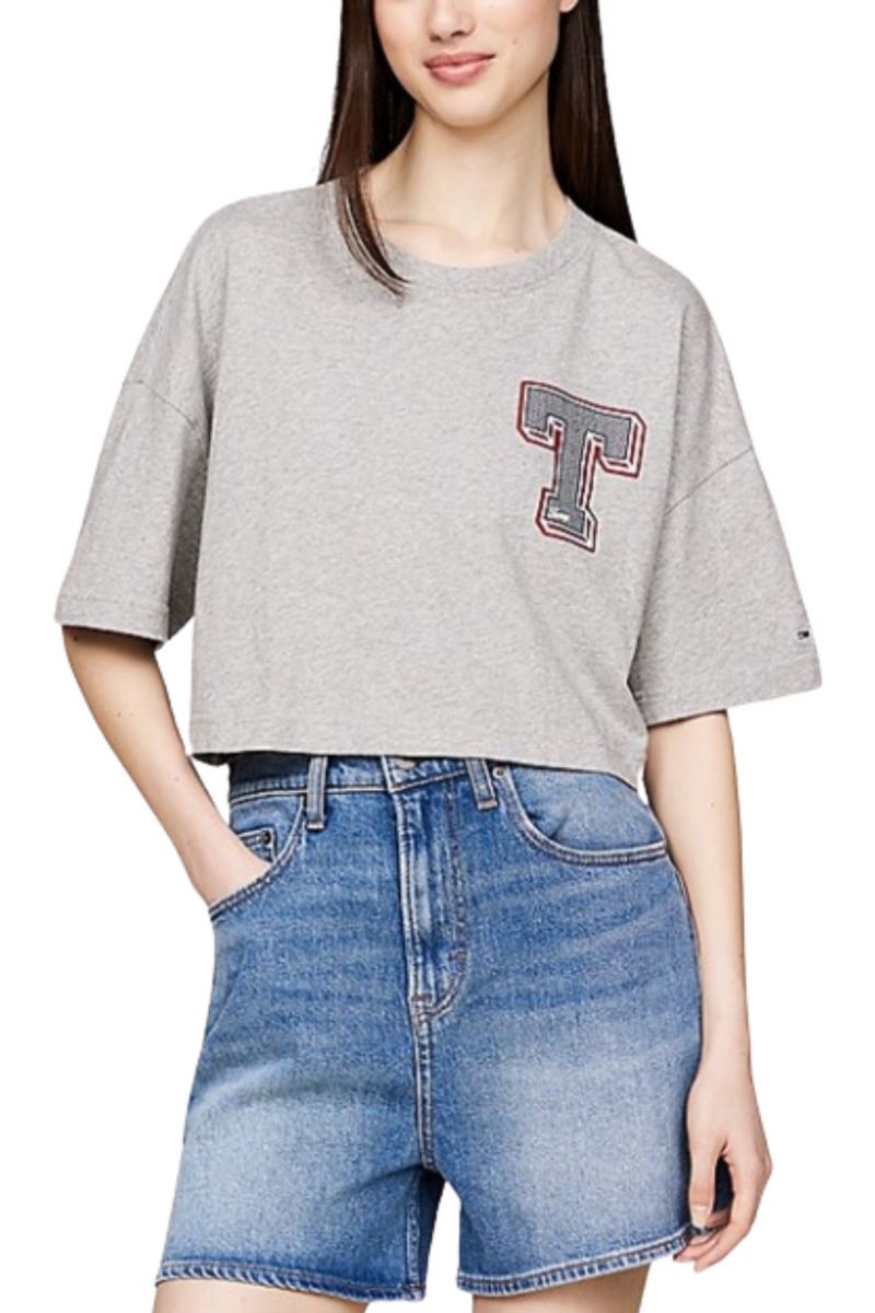 TOMMY HILFIGER TJW LETTERMAN TEE SILVER GREY HTR