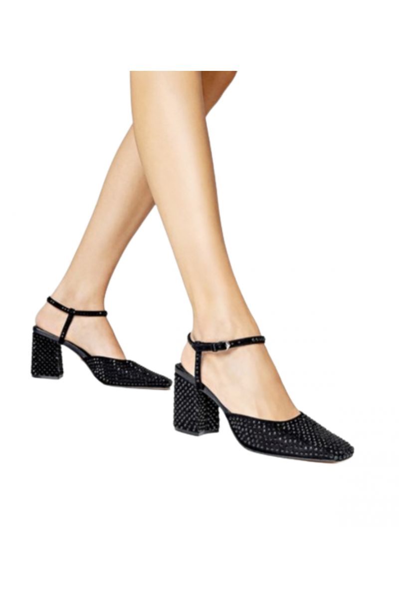 CARRANO E68600 NOBUCK SKIN MEDIUM HEELS SANDALS WITH CRISTAL ALL OVER SUEDE LEATHER BLACK