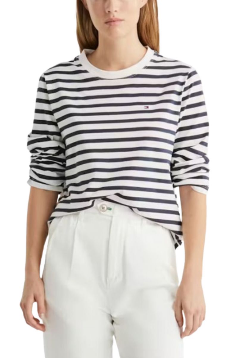 TOMMY HILFIGER MODERN REG STRIPE C-NK LS WHITE-DESERT SKY